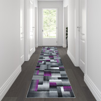 Flash Furniture ACD-RGTRZ861-210-PU-GG Elio Collection 2' x 10' Purple Color Blocked Area Rug - Olefin Rug with Jute Backing - Entryway, Living Room, or Bedroom